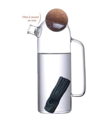 Designer glass filter carafe + 1 organic vegetable charcoal